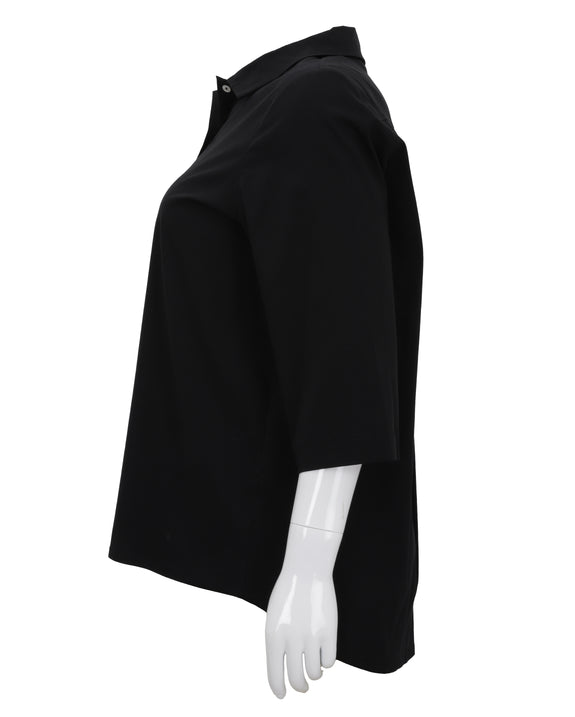 Toni T. Stretch Poplin A-Line Big Shirt with Back Pleat in Black