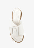 Tyche Monroe Genuine Leather Flat Sandal with Buckle in Cream
