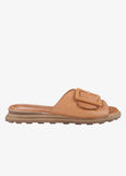 Tyche Monroe Genuine Leather Flat Sandal with Buckle in Cognac