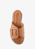Tyche Monroe Genuine Leather Flat Sandal with Buckle in Cognac
