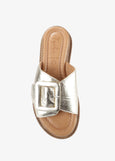 Tyche Monroe Genuine Leather Flat Sandal with Buckle in Metallic Gold