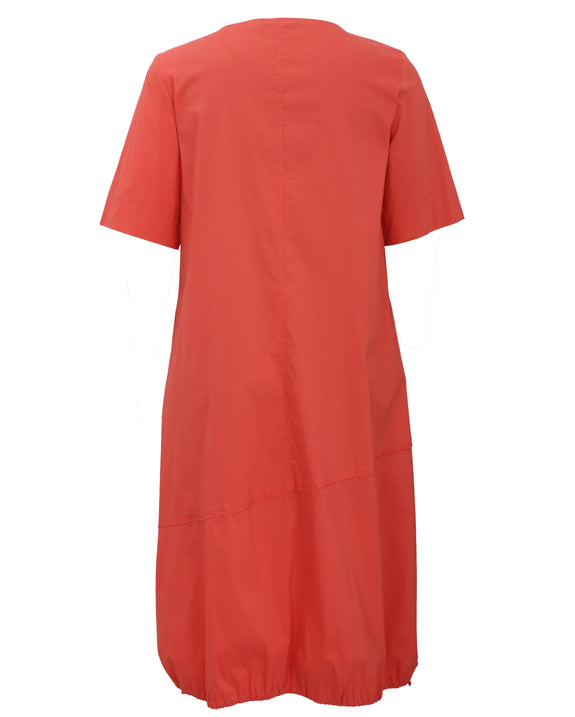 Toni T. Stretch Poplin Elbow Sleeve Scoop Neck Dress with Drawstring Hem Ties in Light Red