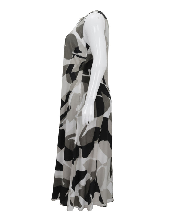 Toni T. Printed Viscose Sleeveless Dress with Asymmetrical Seam