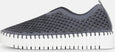 sie view of Ilse Jacobsen Slip On Platform Laser cut Pattern Shoe in Blue Grey