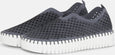 close up side view of Ilse Jacobsen Slip On Platform Laser cut Pattern Shoe in Blue Grey