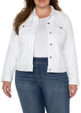 front view of plus size Liverpool Classic White Denim Jean Jacket