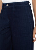 close up view Liverpool Wide Leg Cargo Jean in Indigo Rinse in plus sizes
