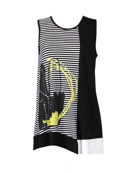 Luukaa Mix Media and Stripe Harmony Tank with Abstract Art Detail
