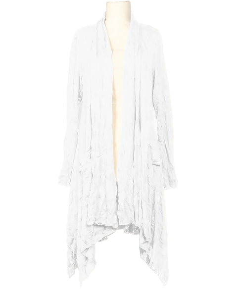 Luukaa Long Sleeve Crinkle Jersey Asymmetrical Hem Cardigan in White