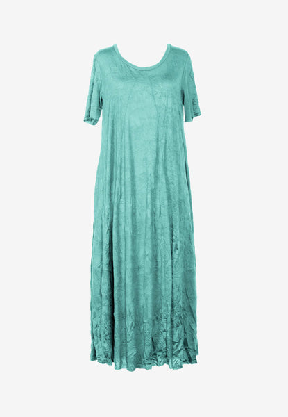 Luukaa Brisa Short Sleeve Crinkle Jersey Long Dress in Turquoise