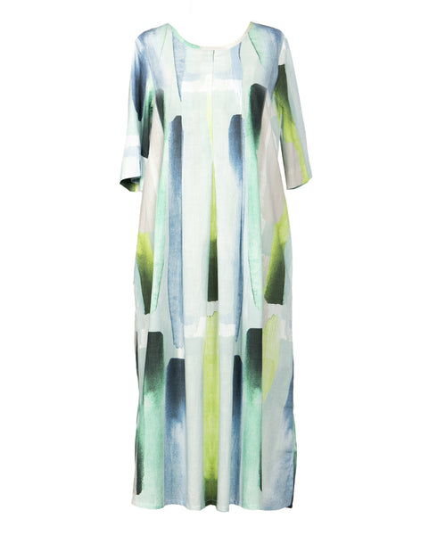 Luukaa Cotton Abstract Print Elbow Sleeve Midi Dress