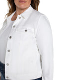 front view of plus size Liverpool Classic White Denim Jean Jacket