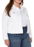 front view of plus size Liverpool Classic White Denim Jean Jacket