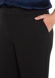 close up front view of plus size Liverpool Kelsey Super Stretch Ponte Wide Leg Pant in Black