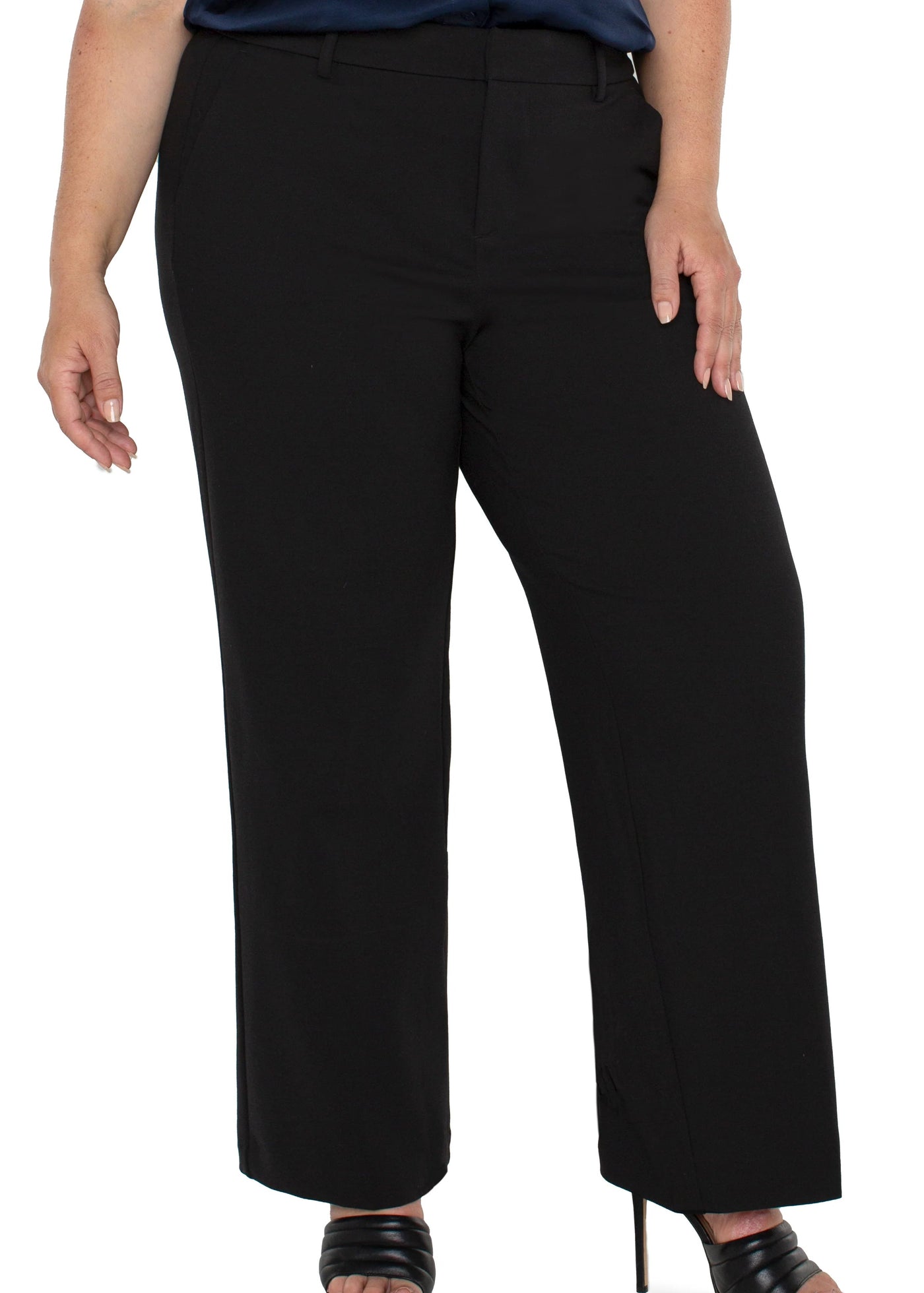 front view of plus size Liverpool Kelsey Super Stretch Ponte Wide Leg Pant in Black