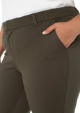 close up front view of plus size Liverpool Kelsey Super Stretch Ponte Pant in Forest Night