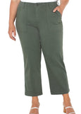 front view of plus size Liverpool Cargo Crop Wide Leg Pant in Martini Olive