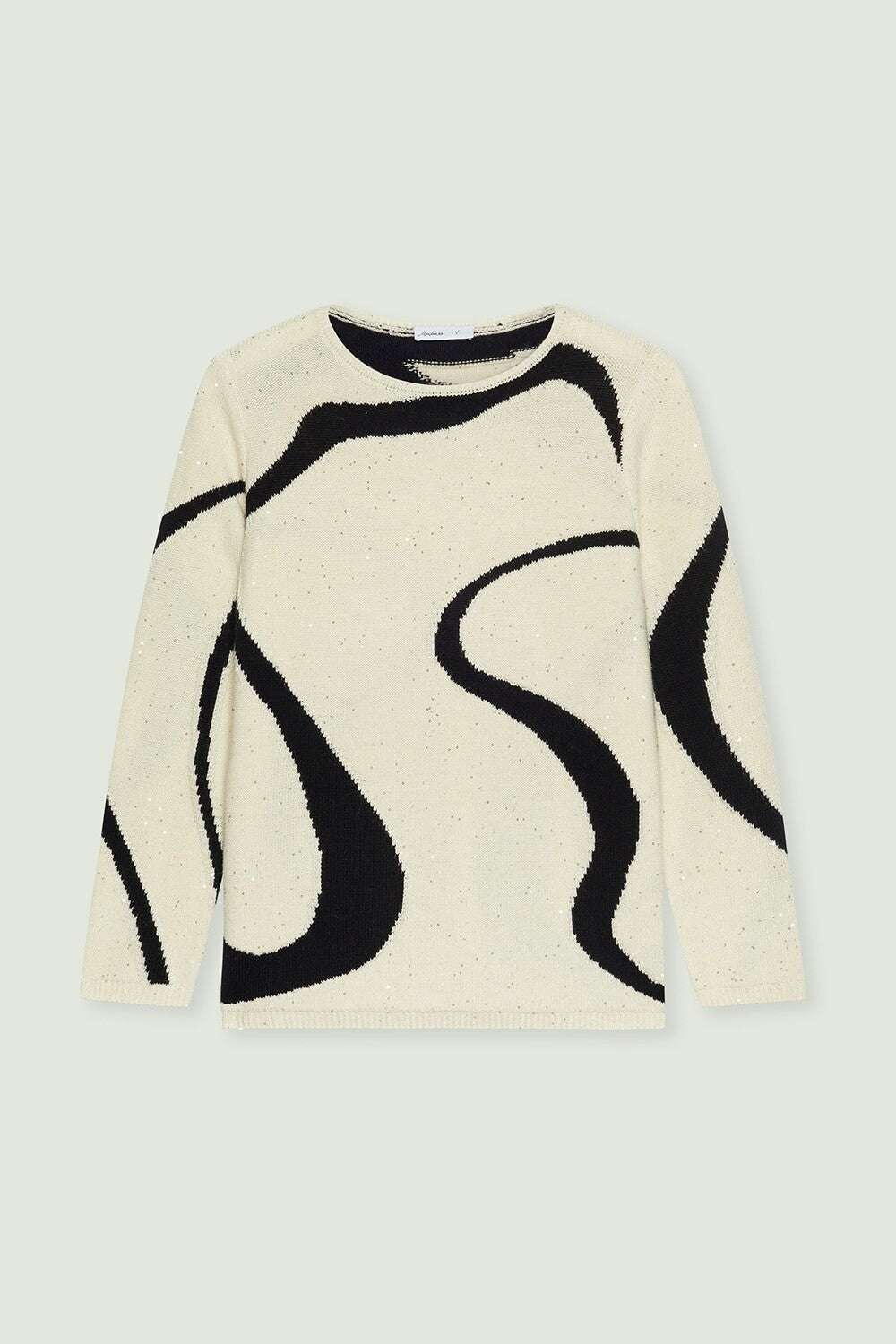 Luisa Viola Long Sleeve Swirl Print Pullover with Sequin Inlay in Black Cream