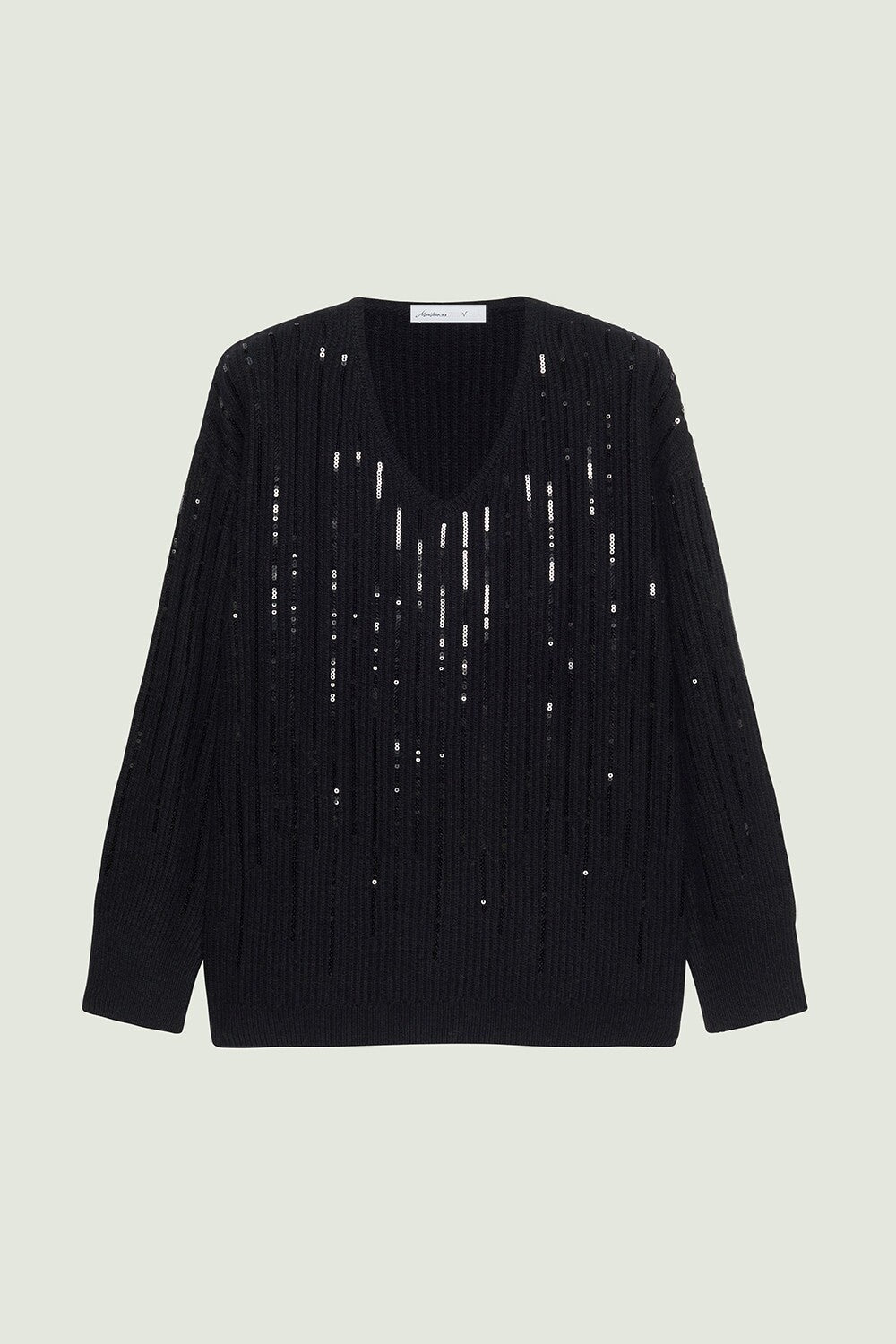 Luisa Viola Ribbed V-Neck Sweater with degrade' sequins in Black
