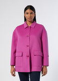 front view of plus size Marina Rinaldi Eligio Doubleface Topper in Cyclamen