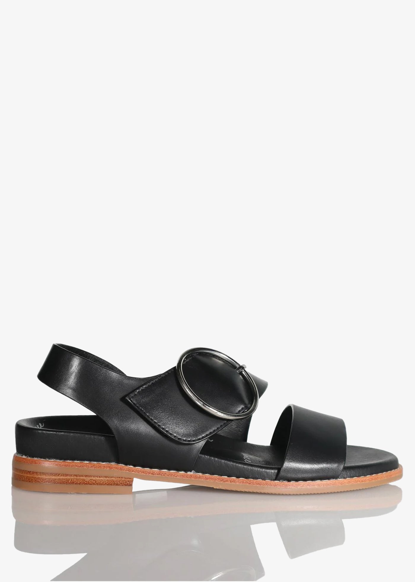 Minx Willa Wellness Leather Sandal with round Buckle in Black