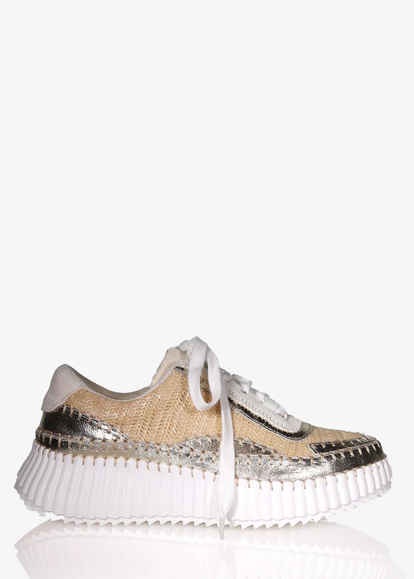 Minx Titch Woven with Leather and Stitch Trim in Gold Metallic