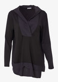 Naya Long Sleeve Popover Hoody with Taffeta Trim in Black