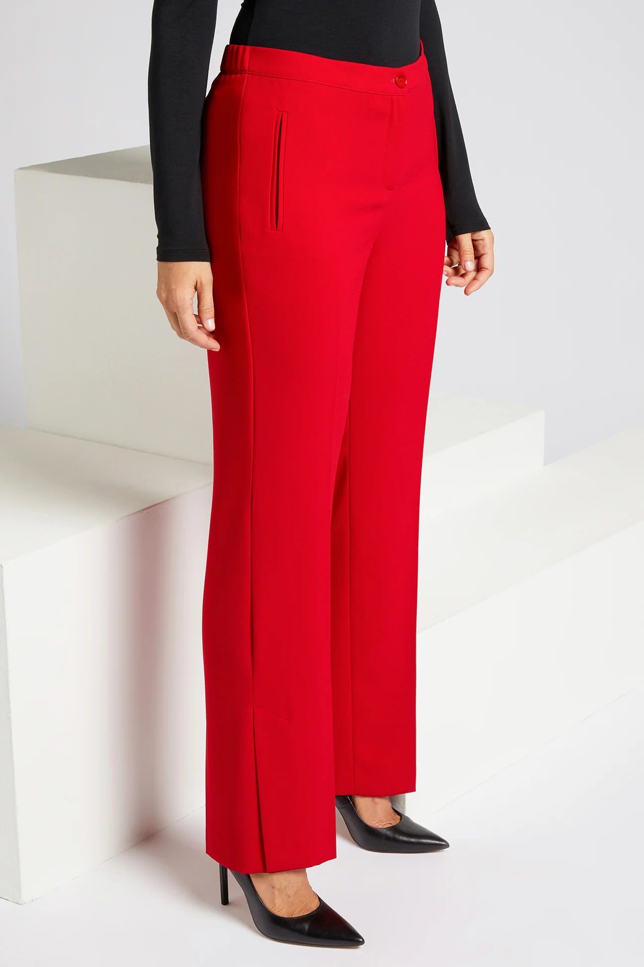 Luisa Viola Crepe Cadi Straight Leg Pant in Rosso