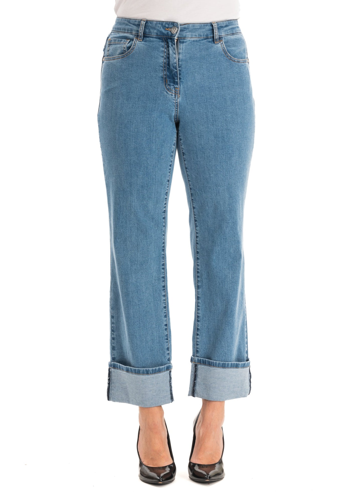 Luisa Viola Stretch cuffed Straight Leg Jean in Denim Blue