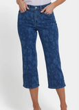 front view of NYDJ plus size Joni High Rise Relaxed stretch Carpi in Indigo Print