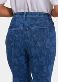 close up back view of NYDJ plus size Joni High Rise Relaxed stretch Carpi in Indigo Print