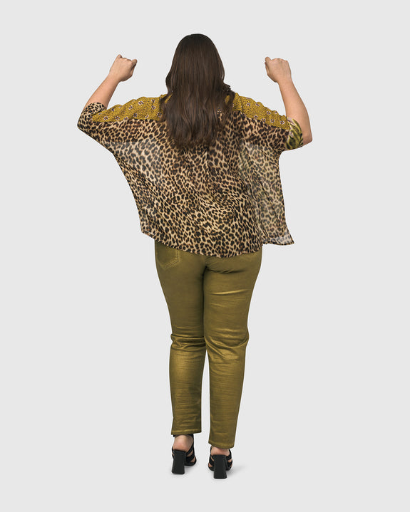 Alembika Mix Lilly/Animal Print shirt with Elbow Sleeve