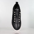 top view of Minx Pearlzie Pearl Detail Slip on Leather Runner in Black