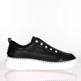 side view of Minx Pearlzie Pearl Detail Slip on Leather Runner in Black