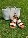 front view of Minx Willa Wellness Leather Sandal with round Buckle in Bone featured