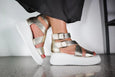 side view of Minx Plaza Platform with Ankle Strap in Soft Gold