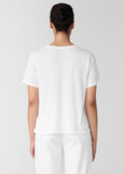 back view of Eileen Fisher Organic Cotton Slubby Jersey V-Neck Short Sleeve Tee in White