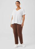 Front view of Eileen Fisher Organic Cotton Slubby Jersey V-Neck Short Sleeve Tee in White