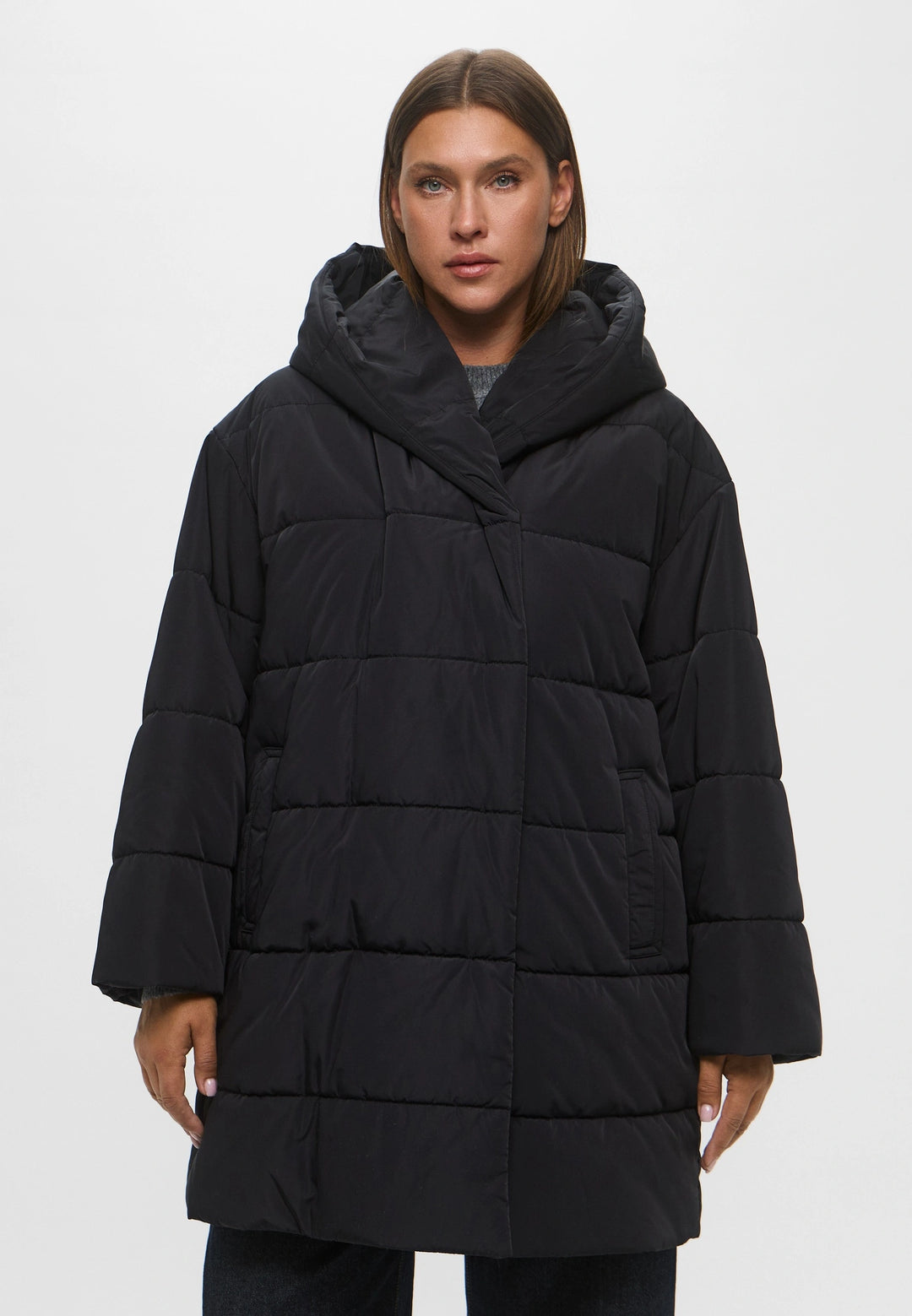 Marina Rinaldi Morris Puffer With Attached Hood in Black