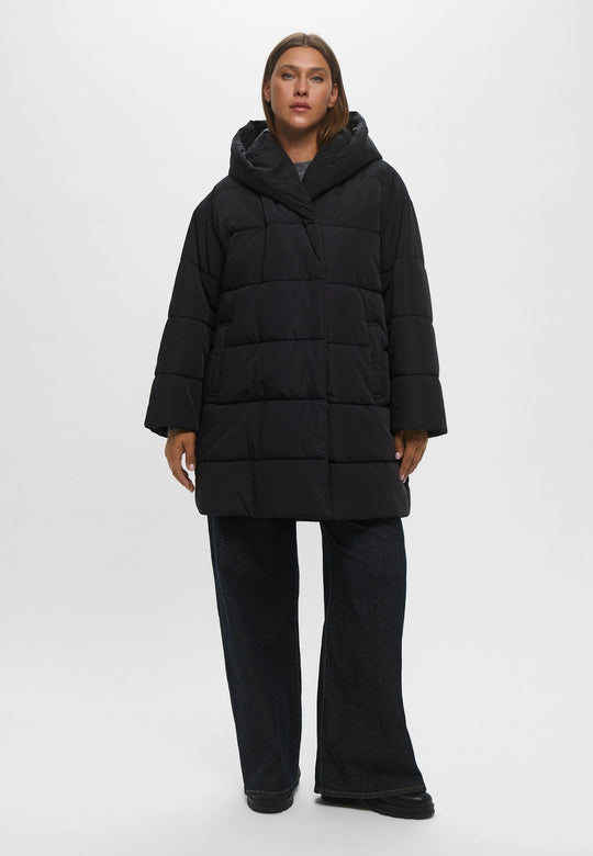 Marina Rinaldi Morris Puffer With Attached Hood in Black