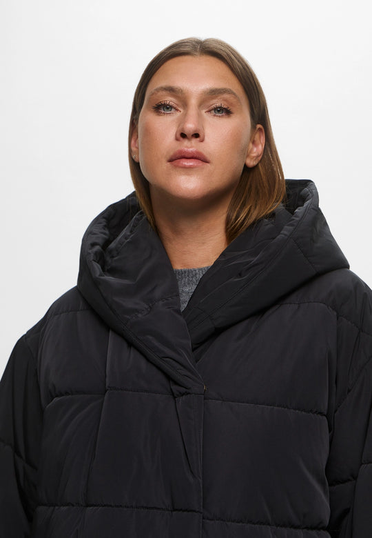 Marina Rinaldi Morris Puffer With Attached Hood in Black