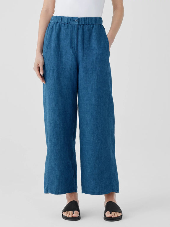 Eileen Fisher Washed Organic Linen Delave Wide Ankle Pant