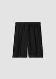 front view of Eileen Fisher Organic Linen zip front Elastic Waist plus size Shorts in Black