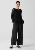 front of plus size Eileen Fisher Peruvian Cotton Cord Lace Crochet Pullover in Black