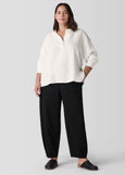 Eileen Fisher Mandarin Collar Silk Linen Box Henley Top in Ivory