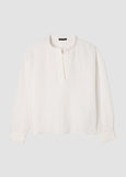Eileen Fisher Mandarin Collar Silk Linen Box Henley Top in Ivory
