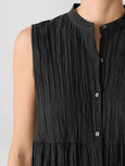 Eileen Fisher Crinkle Silk Habutai Mandarin Collar Dress in Black