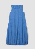 front view of Eileen fisher delave' linen sleeveless balloon hem plus size dress in color ultramarine