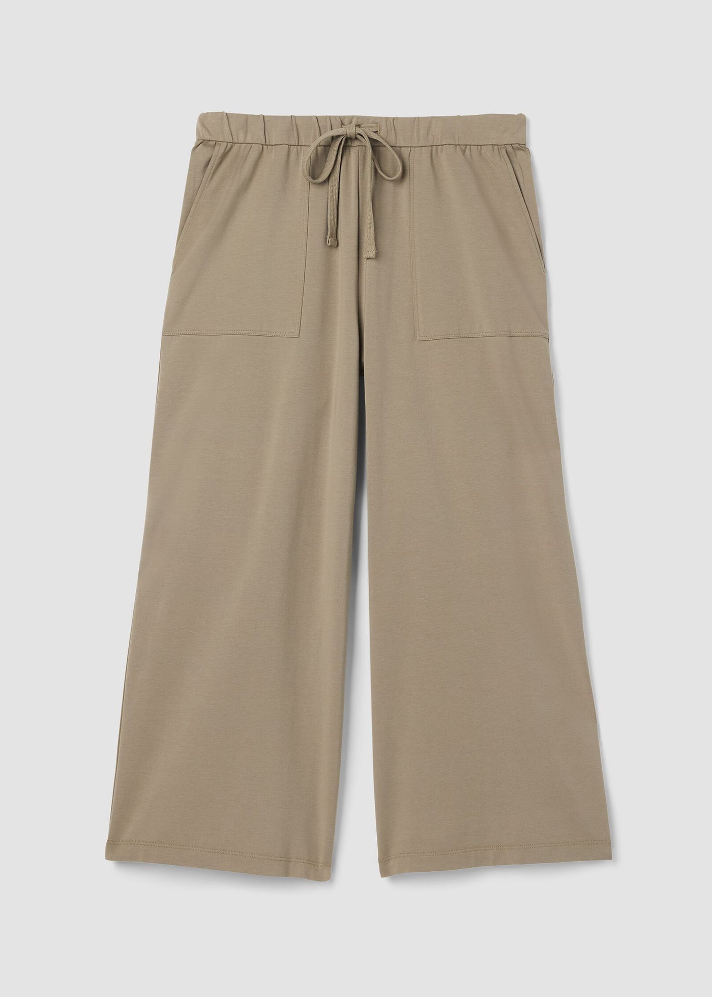 front view Eileen Fisher plus size Organic Cotton Stretch Jersey Wide Crop Pant in color twig