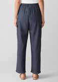 back view of plus size Eileen Fisher Airy Organic Cotton Twill Drawstring Cargo Pant in Denim